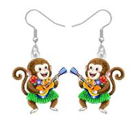 WEVENI Fun Palm Tree Coconut Monkey Earrings Acrylic Dangle Hawaiian Earrings Weird Hawaii Beach Jewellery Monkey Gifts for Women Mom (Brown)