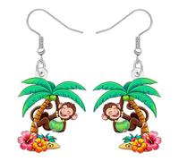 WEVENI Fun Palm Tree Coconut Monkey Earrings Acrylic Dangle Hawaiian Earrings Weird Hawaii Beach Jewellery Monkey Gifts for Women Mom (Colorful)