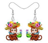 WEVENI Fun Palm Tree Coconut Monkey Earrings Acrylic Dangle Hawaiian Earrings Weird Hawaii Beach Jewellery Monkey Gifts for Women Mom (Multicolor)