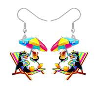 WEVENI Fun Penguin Gifts Acrylic Hawaii Beach Penguin Earrings with Rainbow Umbrella Charms Hawaiian Beach Jewellery for Women Mom (Rainbow)