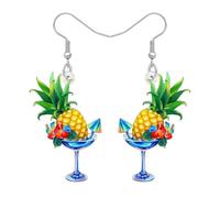 WEVENI Funky Martini Glass Pineapple Earrings Acrylic Tropical Fruit Jewellery Pineapple Gifts for Women Mom Margarita Cocktail Lovers Hawaiian Party (Colorful)