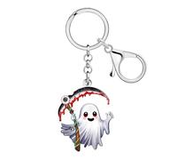 WEVENI Grim Reaper Ghost Keychain Acrylic Halloween Scythe Key Chain Goth Accessories Ghost Gifts for Women Girls Key Charms (White)