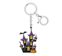 WEVENI Novelty Halloween Keychains Acrylic Castle TV Sandglass Witch Pumpkin Keychain Accessories Horror Gifts for Women Girl (Castle)