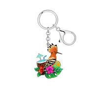 WEVENI Tropical Hibiscus Flower Hoopoe Bird Key Chain Acrylic Hawaii Coconut Plant Keychain Charms Gifts for Women Bird Lover (Colorful)