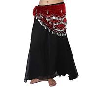 Wevez Classic Egyptian Belly Dance Hip Scarves for Professional Dancers - Red - Medium