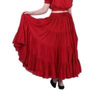Wevez Women’s 40 Inch Cotton Full Circle Elastic Waist tribal fusion Belly Dance A Line Plus Size Maxi Skirt, Red, 0X-3X