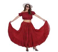 Wevez Women's Gypsy 25 Yard Solid Color Cotton Skirt Free Size Maroon