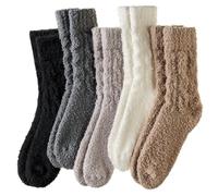 WEVIAS Womens Fuzzy Socks Slipper Fluffy Comfy Cozy Winter Soft Warm Fleece Cabin Plush Sleep Socks, Black/White/Grey/Khaki/Pink, One Size