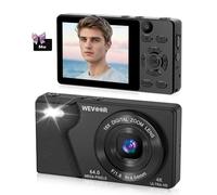 Wevoor 4K Digital Camera 64MP Autofocus Compact Camera 64GB for Travel Party with Dual-Lens, 18X Digital Zoom, 2000mAh Battery, 2.8" Screen Portable Small Photo Camera for Adults Beginner Teen, Black