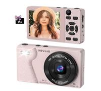 Wevoor Digital Camera 4K 64MP Autofocus Compact Camera for Vlogging with Dual Lens, 18X Digital Zoom, 2000mAh Battery, 2.8" Screen, 64GB Small Pocket Camera for Beginner Adult Travel Photography, Pink