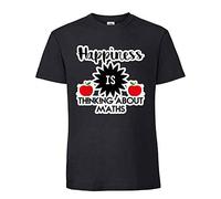 Wevow Happiness is Thinking About Maths Teachers Gift Present Idea Maths Lover Birthday Gift Black Colour Men Short Sleeve Soft Touch Cotton T-Shirt (M)
