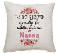 Wevow Mothers Day themed This spot is reserved especially for cuddles with our Nanna Linen Cushion Cover 45 cm x 45 cm Throw Pillow Cover.
