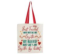 Wevow To My Best Friends My Best Friend May Not Be My Sister By Blood Tote Bag Cotton Shopping Bag. (Red Handle)