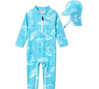 weVSwe Baby Boy Swimsuit UPF 50+ Sun Protection Rash Guard Toddler Long Sleeve Swimwear with Hat Lake Green Whale Toddler Swimming Costume 2T