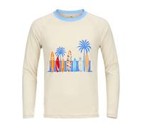 weVSwe Beige Beach Surfboard Pattern Boys Swim Shirt UPF 50+ Sun Protection, Recycled Fabric Rash Guard Shirts Skin-Friendly Quick-Drying Rash Vest Kids for 2 Years