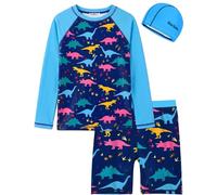weVSwe Boys Rash Guard 3 Pieces Set UPF50+ Swim Top Swim Truck Swimming Cap | OEKO-TEX Fabric,Quick-drying,Breathable,Stretchy,Eco-conscious,Long-sleeve,Surfing,Beaches,Swimming pools,2-12 Years.