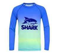 weVSwe Boys Swim Shirt UPF 50+ Sun Protection Blue-Green Gradient Shark Pattern, Boys Swimsuit Recycled Fabric Long Sleeve Boys Rash Vest Skin-Friendly Quick-Drying for 2T