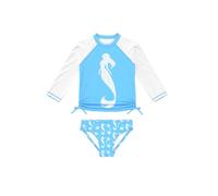 weVSwe Girls Swimsuit Blue White Mermaid Long Sleeve Swimsuits UPF 50+ Rash Guard Set Toddler Girl Swimwear 3-4 Years