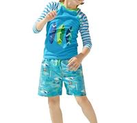 weVSwe Toddler Boys UPF 50+ UV Proction Rash Guard Set Swim Trunks Long Sleeve Swimsuits Woven Swim Shorts Boardshorts Surfboard 2 Years