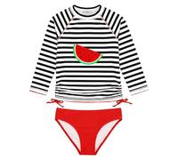 weVSwe Toddler Girls 2 Pieces Swimsuit - UPF 50+ Protection Rash Guard Set Long Sleeve Bathing Suits Stripes Red Watermelon 5/6T