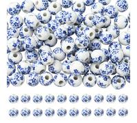 WEWAYSMILE 100Pcs 10mm Flower Ceramic Beads for Jewelry Making Blue Flower Printed Porcelain Beads Handmade Bright Glazed Round Spacer Bead for DIY Bracelets Necklace Earrings Crafts