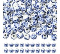 WEWAYSMILE 100Pcs 12mm Flower Ceramic Beads for Jewelry Making Blue Flower Printed Porcelain Beads Handmade Bright Glazed Round Spacer Bead for DIY Bracelets Necklace Earrings Crafts