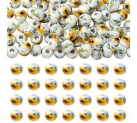 WEWAYSMILE 100Pcs 8mm Sunflower Ceramic Beads for Jewelry Making Round Flower Porcelain Beads Handmade Bright Glazed Floral Bead for DIY Bracelets Necklaces Earrings Crafts