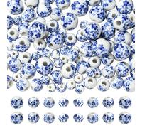WEWAYSMILE 100Pcs Flower Ceramic Beads for Jewelry Making Blue Flower Printed Porcelain Beads Handmade Bright Glazed Round Spacer Bead for DIY Bracelets Necklace Earrings Crafts（6mm/8mm/10mm/12mm）
