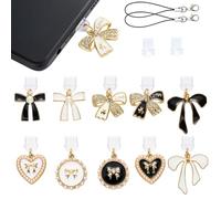 WEWAYSMILE 10Pcs Dust Plug Charm Type C Phone Dust Plug with Alloy Black Bow Charms for Most Type C USB C Cell Phone,Laptop,Readers Device