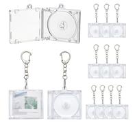 WEWAYSMILE 10Pcs Mini CD Keychain with Disc Plastic Mini CD Case Album Holder Keychain Transparent Rectangular CDs Bag Charms with Lobster Law Clasp for Storing Photos Wallets Backpacks Keys Tote Bags