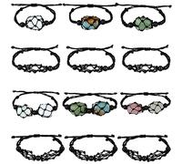 WEWAYSMILE 12 Pieces Empty Stone Bracelets Holder, Adjustable Cord Empty Stone Holder Crystal, for Stone Necklace DIY Bracelet Jewelry Making, Black, About 1-7/8~3-1/4 inch(47~84mm)