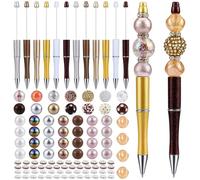 WEWAYSMILE 12 Set Beadable Pen DIY Ballpoint Pen Set in Black Ink With Different Size Beads,Spacer Beads,Cute Beaded Pen for Schools Office Supplies(Brown Series)