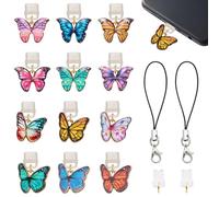 WEWAYSMILE 12Pcs Anti Dust Plug Charm Type C USB C Dust Plug with Alloy Butterfly Pendants Cute Charging Port Protector for Phone Reader Accessory Gifts