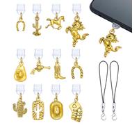 WEWAYSMILE 12Pcs Dust Plug Charm Type C Cute Phone Dust Plug Charm with Golden Cowboy Pendants for Most USB C Phone E-Readers Reading Lover Accessory Decorations Gifts