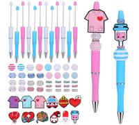 WewaySmile 12pcs Plastic Bead Ballpoint Pen DIY Kit - Beadable Pens with Beads for School Office Supplies (Blue and Pink)