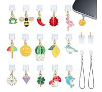 WEWAYSMILE 15Pcs Colorful Dust Plug Charm Type C Cute USB C Phone Dust Plug Charm with Alloy Fancy Enamel Phone Charms Charging Port Pandants for Earphone E-Reader Protector Accessory