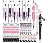 WEWAYSMILE 18 Pieces Beadable Pen DIY Cow Series Ballpoint Pen Set in Black Ink, with 110 Various Beads, 18 Pcs Lobster Clasps, 18 Cow Pendants, DIY Gifts Crafts Office Supplies