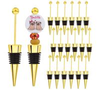 WEWAYSMILE 18pcs Beadable Wine Stoppers, Beaded Wine Bottle Stopper, DIY Beaded Wine Stopper, for DIY Beverage Gift Holiday Party Wedding Bar Accessories (Gold)