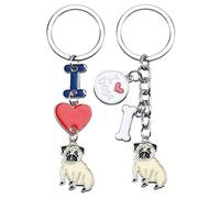 WEWAYSMILE 2 pieces Dog Key-Ring Keychain, Dogs Key Ring, Cute Puppy Metal Key Ring, for Decor Car Keyring Tag Personalised Gift, Long 3.7-3.84 inches/9.4-9.75cm (Pug)