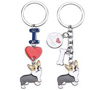 WEWAYSMILE 2 pieces Dog Key-Ring Keychain, Dogs Key Ring, Cute Puppy Metal Key Ring, for Decor Car Keyring Tag Personalised Gift, Long 3.68-3.79 inches/9.35-9.65cm (Brown Corgi)