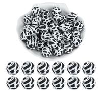 WEWAYSMILE 20 Pcs 15mm Silicone Beads Bulk Printed Silicone Focal Beads for Pens DIY Bracelets Necklaces Lanyards Beaded Craft Supplies（Dairy Cow）