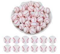 WEWAYSMILE 20 Pcs 15mm Sports Silcone Beads for Keychain Making Ball Silicone Beads for Pens DIY Bracelet Necklace Lanyard（White Baseball）