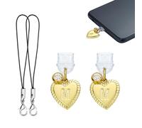 WEWAYSMILE 2Pcs Letters Dust Plug Charm Type C USB C Dust Plug Charm with Alphabet Heart Pendants for Most USB C Type C Phone Reader Accessories Gifts（Letter M）