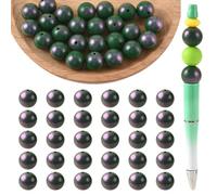 WEWAYSMILE 30Pcs 15mm Glossy Silicone Beads for Keychain Making Round Silicone Focal Beads with Color Coating for Pens DIY Bracelet Necklace Lanyard Handmade Crafts Jewelry Making Green