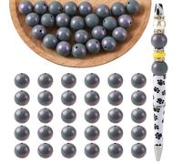 WEWAYSMILE 30Pcs 15mm Glossy Silicone Beads for Keychain Making Round Silicone Focal Beads with Color Coating for Pens DIY Bracelet Necklace Lanyard Handmade Crafts Jewelry Making(Gray)