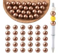 WEWAYSMILE 30Pcs 15mm Silicone Beads for Keychain Making Glossy Silicone Focal Beads for Pens DIY Bracelet Necklace Lanyard Handmade Crafts Jewelry Making(Brown)