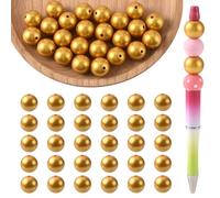 WEWAYSMILE 30Pcs 15mm Silicone Beads for Keychain Making Glossy Silicone Focal Beads for Pens DIY Bracelet Necklace Lanyard Handmade Crafts Jewelry Making(Gold)