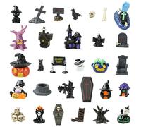 WEWAYSMILE 30Pcs Halloween Miniature Figurines Creative Resin Craft Pumpkins Mini Skulls Ghost Figurine Mini Coffin Halloween Village for Tabletop House Accessories Pretending Prop Decor