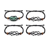 WEWAYSMILE 4 Pcs Cord Stone Bracelet, Bracelet Empty Stone Holder, Adjustable Friendship Braided Bracelet, for Women Girls Jewellery Making Friendship Favors, 1-7/8~3-1/2 inch(4.7~8.8cm)