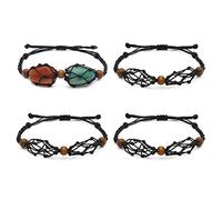 WEWAYSMILE 4 Pcs Cord Stone Bracelet, Empty Woven Bracelet, Adjustable Friendship Braided Bracelet, for Women Girls Birthday Jewellery Making Friendship Favors, 1-7/8~3-1/2 inch(4.7~8.8cm)
